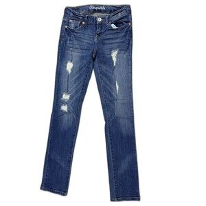 Aeropostale Size 0 Womens Juniors Jeans Bayla Skinny Low Rise Distress Dark Wash
